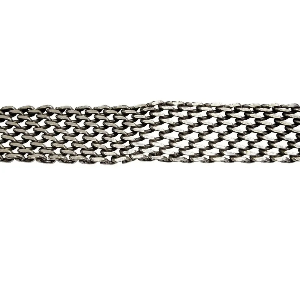 Brighton Womens Belt Size M 30 Black Leather Silver Mesh Chain Two Tone C5003